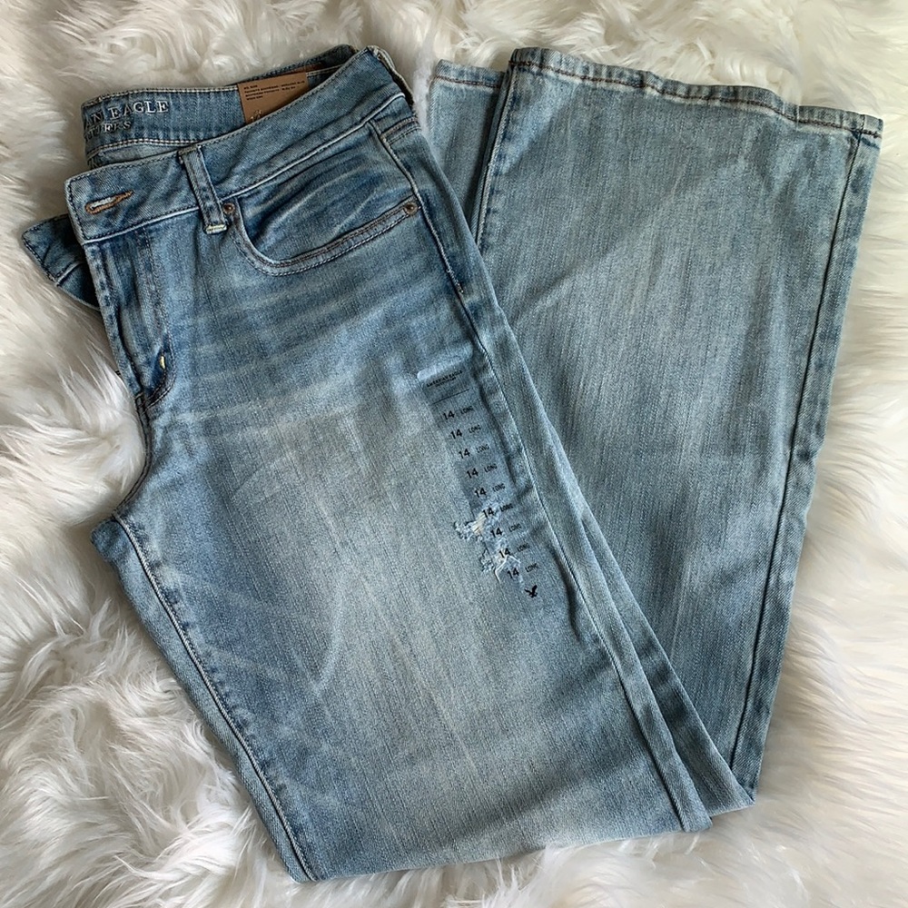 American Eagle favorite boyfriend  stretch jeans 14 long weekend blue NWT